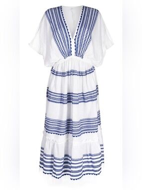 LemLem- Leila Plunge Dress in Yani Blue